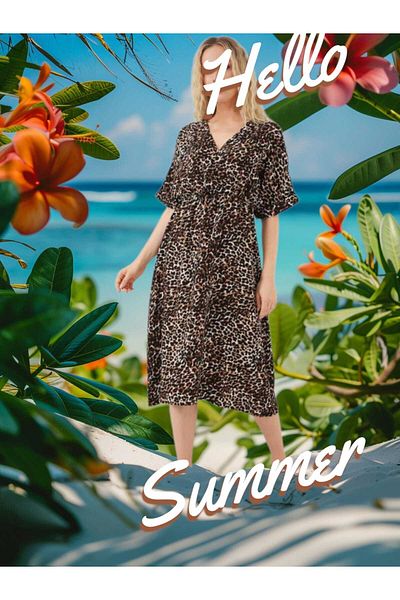 Freeista Brown Patterned Short Sleeve Dress 2569