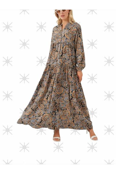 Freeista Gray Hijab Dress Authentic Patterned Hijab Dress 250734019