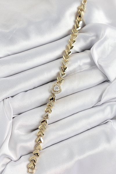 norsary Xuping Brass Baguette Heart Model Gold Color Women's Bracelet