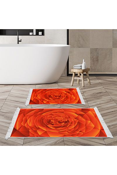 Dekoreko Non-Slip Base Djt Toilet Set Earth Fringed Geometric E5011 Orange