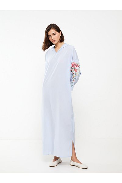 LC Waikiki Hooded Embroidered Long Sleeve Oversize Women's Dress