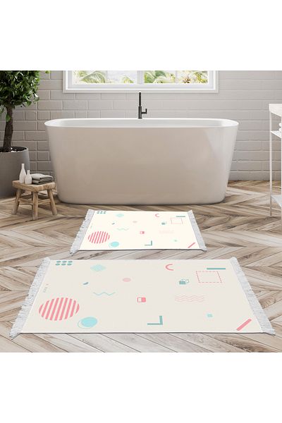 Dekoreko Non-Slip Base Djt Toilet Set Luna Cotton Fringed Geometric E5015 White