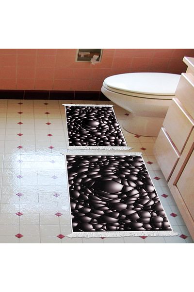 Dekoreko Non-Slip Base Djt Toilet Set Earth Fringed Geometric E5009 Black