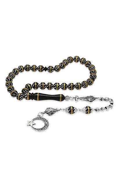 Tesbihane Kuka Tesbih – Black – Non-Tarnish Metal Tassel - Brass Spiral - White Enamel Filled – Istanbul Cut