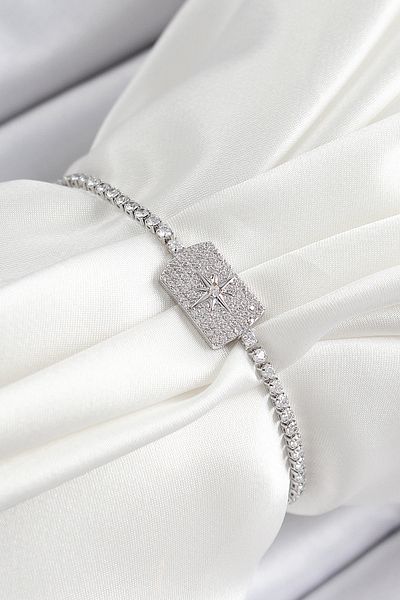 Clariss Brass Zircon Stone Pole Star Model Silver Color Elevator Women's Bracelet