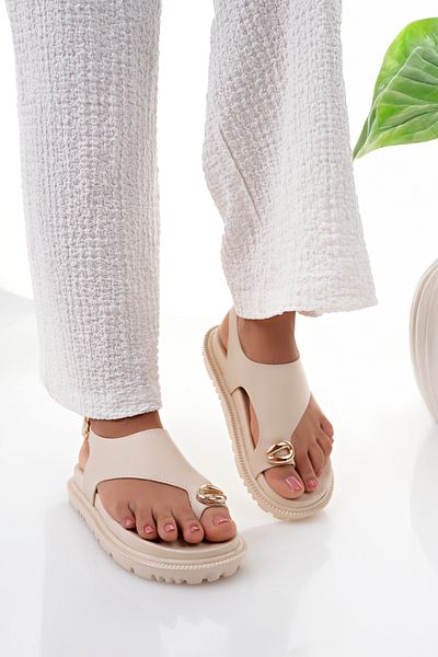 Demashoes Sandale de damă cu detaliu de cataramă din aur alb, elegante și confortabile, pentru utilizare zilnică