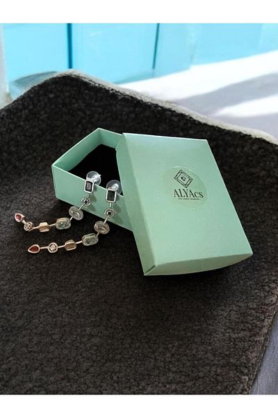 alyacs Eye-Catching 7 Element Colorful Stone Silver Color Steel Earrings