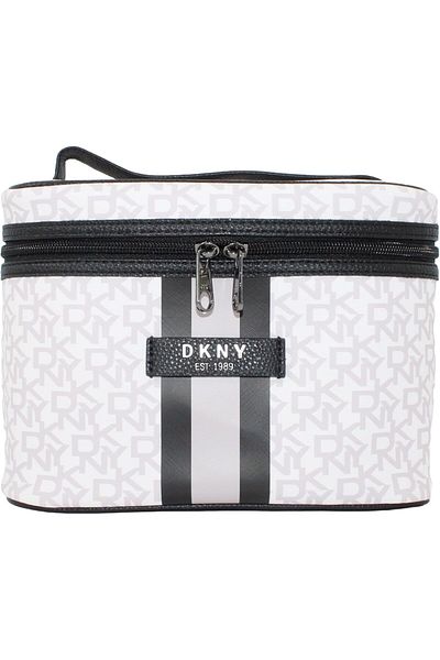 Dkny Signature Stripe 2.0 Train Case Cosmetic Bag, Travel Make up Bag Small, Small Waterproof and Li