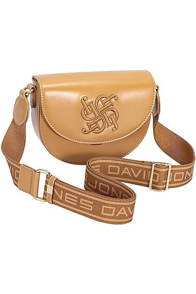 David Jones Rounded Crossbody Bag, Leatherette, Golden Hardware, Flap-Over Design