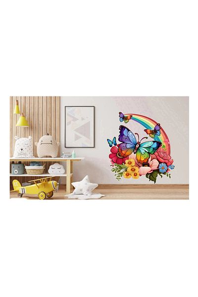 BV Decorative Sticker, Butterfly, Rainbow and Flowers, Multicolor, 68 cm, 1210STK-3