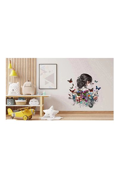 BV Decorative Sticker, Girl, Butterflies and Flowers, Multicolor, 70 cm, 1208STK-1