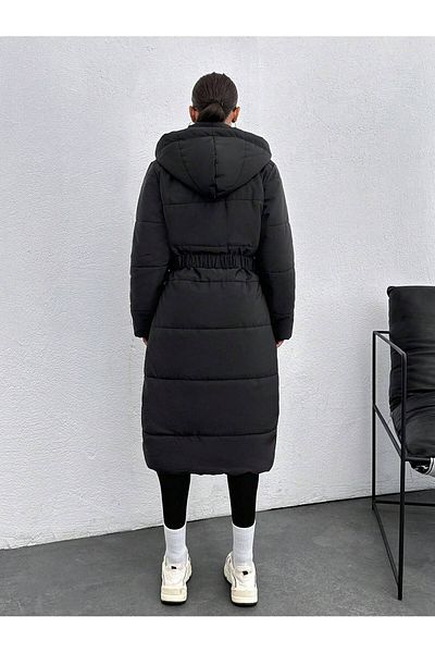 SERBA Women's Quilted Coat with Ray Pattern and Diamond Pattern Garnish Hood