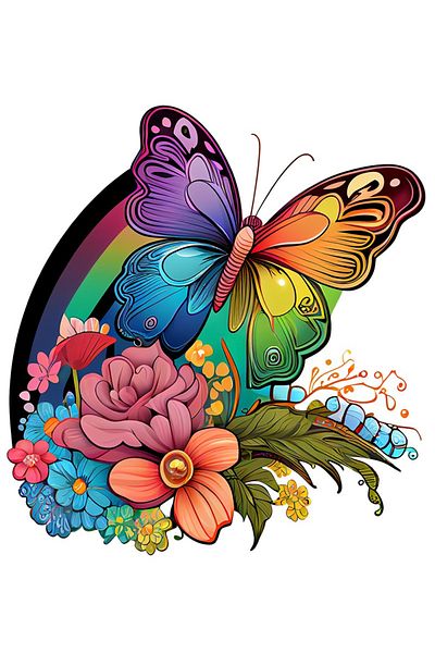BV Decorative Sticker, Butterfly, Rainbow and Flowers, Multicolor, 68 cm, 1210STK-1