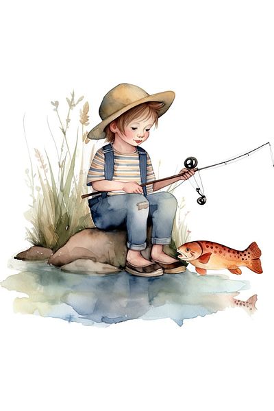 BV Decorative Sticker, Boy Fishing, Multicolor, 67 cm, 1289STK-3