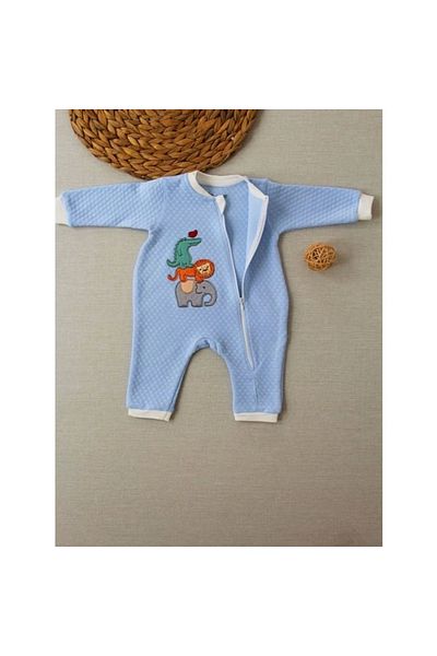 shopwave 6-9 12-18 18-24 24-36 Months Animal Embroidered Honeycomb Fabric Baby Boy Jumpsuit with Zipper