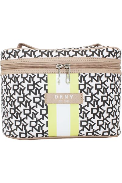 Dkny Signature Stripe Original Train Case Cosmetic Bag, Travel Makeup Bag Small, Small Waterproof an
