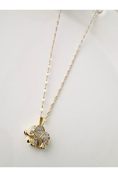 DEVİ fashion Steel Elephant Gold Necklace 40 cm