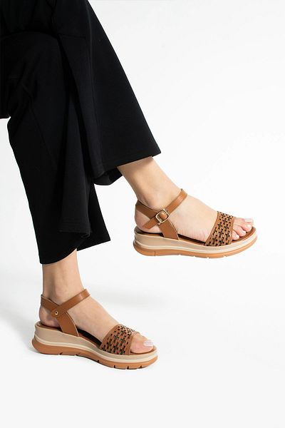 Ayax Tan Laser Patterned Single Strap Daily Women's Sandals