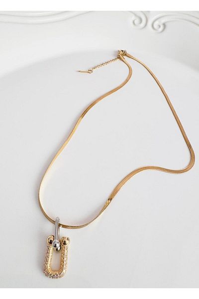 DEVİ fashion Steel Tiff Gold Necklace 41 cm