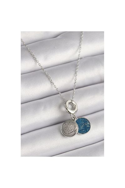 Skygo 316L Steel Silver Color Chain Zircon Stone Processing Blue Silvery Women's Necklace - Tj-Bko9641