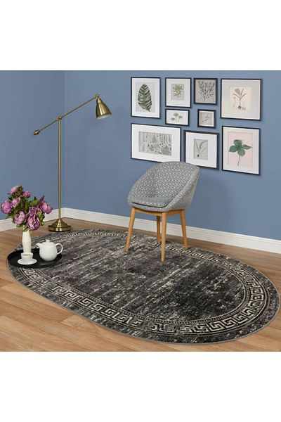 Mira Oval Carpet Covorexpert 24001-190, 80 x 150 cm, Gray, 6 mm Thread, Anti-Allergic, Living Room, Bedroom