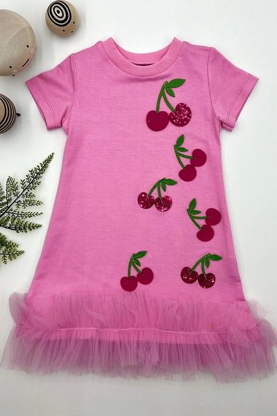 shopwave 1-2-3 Years Sequined Cherry Embroidered Skirt Frilly Gilet Girl's Dress