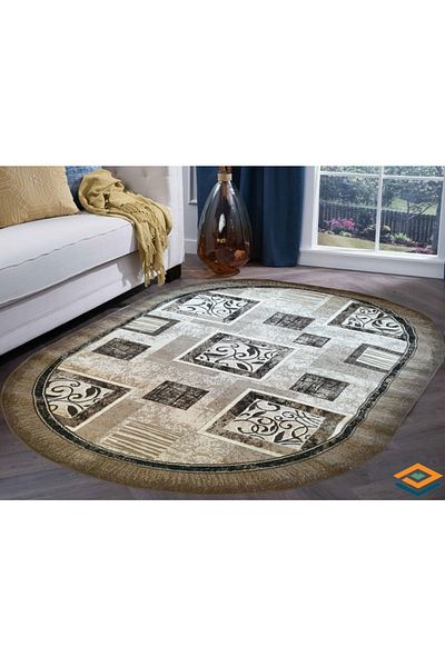 Luna Oval Carpet Covorexpert 1835-12, 140 x 200 cm, Cream, Brown, 6 mm Thread, Anti-Allergic, Living Room