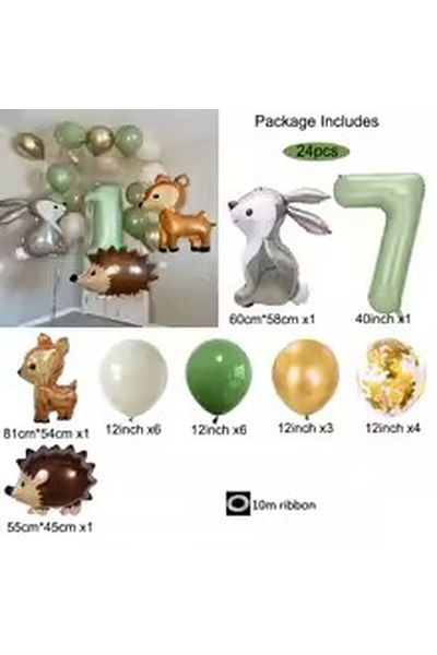 DÜVENCİ TİCARET Jungle Animal Theme Foil Balloons Rabbit Hedgehog Deer