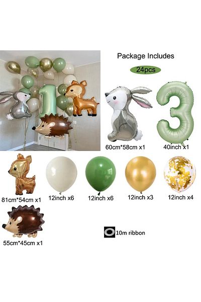 DÜVENCİ TİCARET Jungle Animal Theme Foil Balloons Rabbit Hedgehog Deer