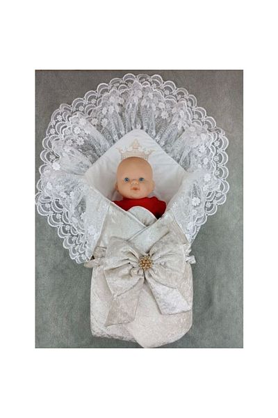 shopwave Newborn Palace Velvet Crown Embroidered Pearl Bow Double Lace Veil Trilux Swaddle Baby Blanket