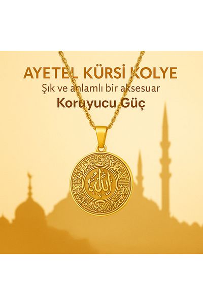 Mevlana Gümüş Allah Lakhzli Ayetel Kürsi 50 cm Necklace Protective Power