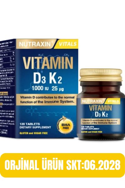 Nutraxin Vitamin D3 K2 |   Containing Vitamin D and K |   Food Supplement | 120 Tablets