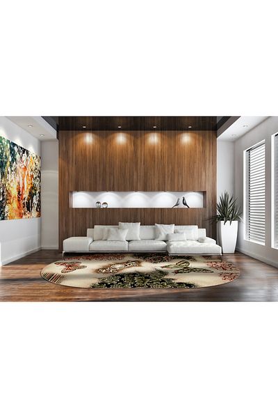 Lotos Oval Carpet Covorexpert Butterflies 1607-110, 60 x 110 cm, Beige, Brown, 8 mm Thread, Anti-Allergic, Living Room