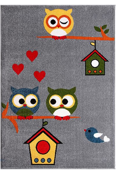 Kolibri Children's Room Carpet Covorexpert Owls 11205-190, 200 x 300 cm, Gray, 9 mm Thread, Anti-Allergic