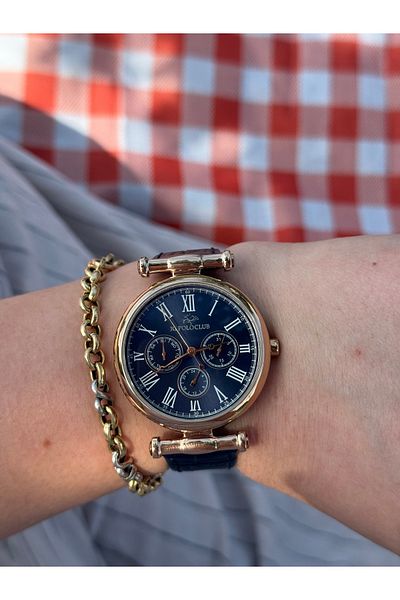 JG. Polo Club Jg.Polo Club Dark Blue Color Function Leather Cord Steel Color Do Not Change Women's Watch