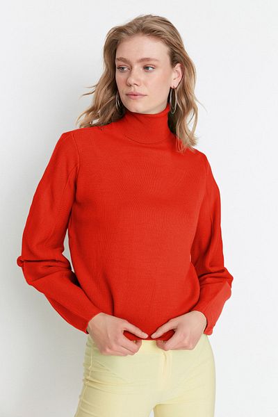 Trendyol Collection Pomegranate Flower Basic Turtleneck Knitwear Sweater Twoaw21Kz0485