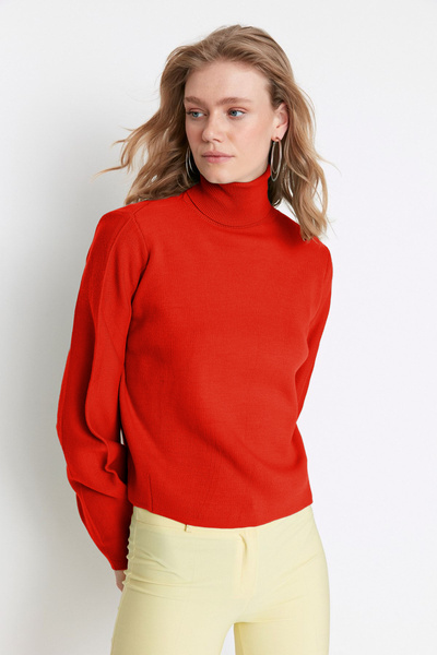 Trendyol Collection Pomegranate Flower Basic Turtleneck Knitwear Sweater Twoaw21Kz0485