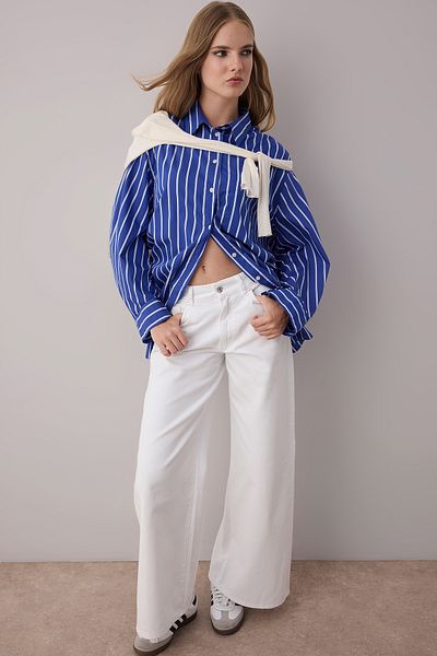 Trendyol Collection Blugi albi cu talie înaltă, cu picioare largi, TWOAW26JE00023