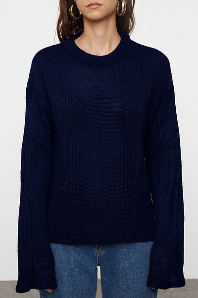 Trendyol Collection Navy Blue Wide Fit Soft Textured Knitwear Sweater Twoaw25Kz00295