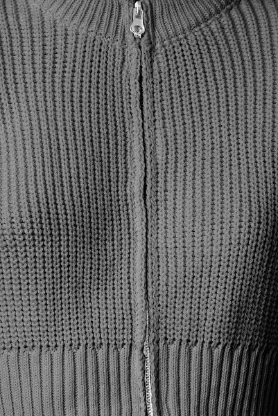 Trendyol Collection Anthracite Crop Vatka Zipper Detailed Knitwear Cardigan Twoaw25Hi00020