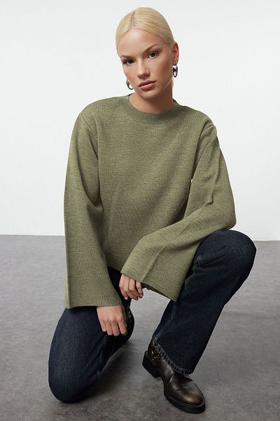 Trendyol Collection Khaki More Sustainable Basic Knitwear Sweater Twoaw25Kz00313