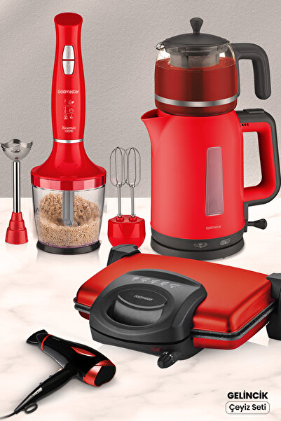 GOLDMASTER Gelincik Elektrikli Mutfak Çeyiz Seti 4 Lü Evlilik Paketi Kırmızı
