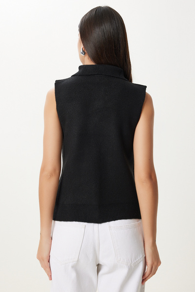 Happiness İstanbul Women's Black Polo Neck Knitwear Vest Yy00244
