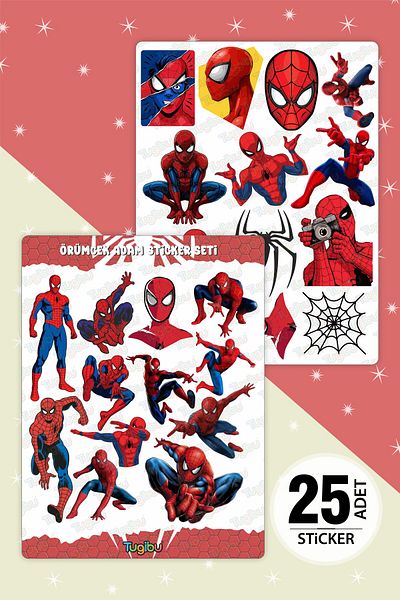 TUGİBU Spiderman Sticker Set, Spider-Man Themed Sticker, 25 Pieces of Spiderman Stickers