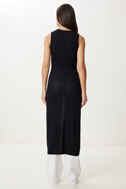 Happiness İstanbul Women's Black V-Neck Long Knitwear Vest Ub00410