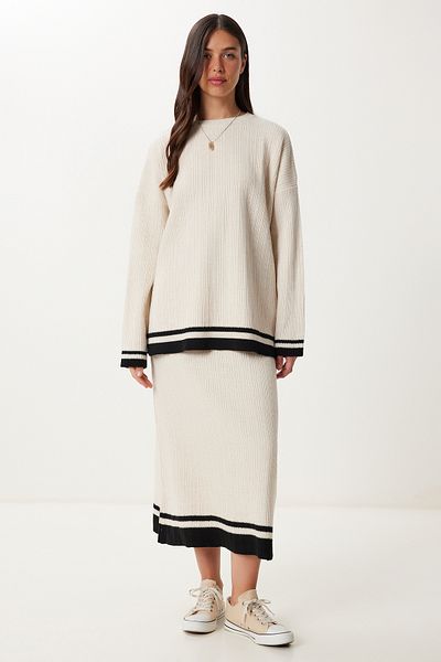 Happiness İstanbul Women's Stone Contrast Color Sweater Skirt Knitwear Suit Yy00246