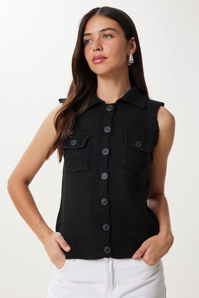 Happiness İstanbul Women's Black Polo Neck Knitwear Vest Yy00244