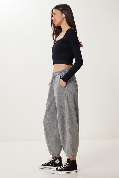Happiness İstanbul Women's Anthracite Washed Gabardine Baggy Trousers Dm00146