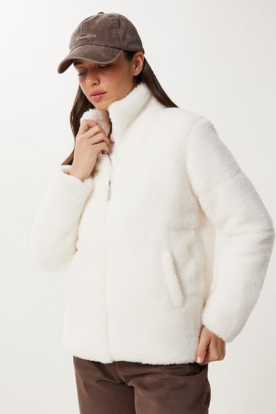 Happiness İstanbul Women's Ecru Soft Textured Plush Coat Dd01370
