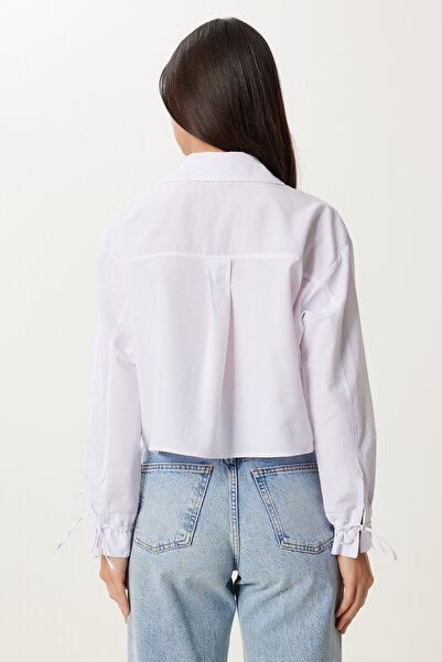 Happiness İstanbul Cămașă albă pentru femei, cu șireturi, cu țesut crop BV00178